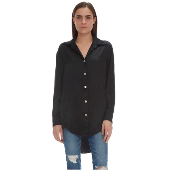 Maison de Papillon Jesse Silk Charmeuse Boyfriend Collared Shirt - Picture 3 of 3